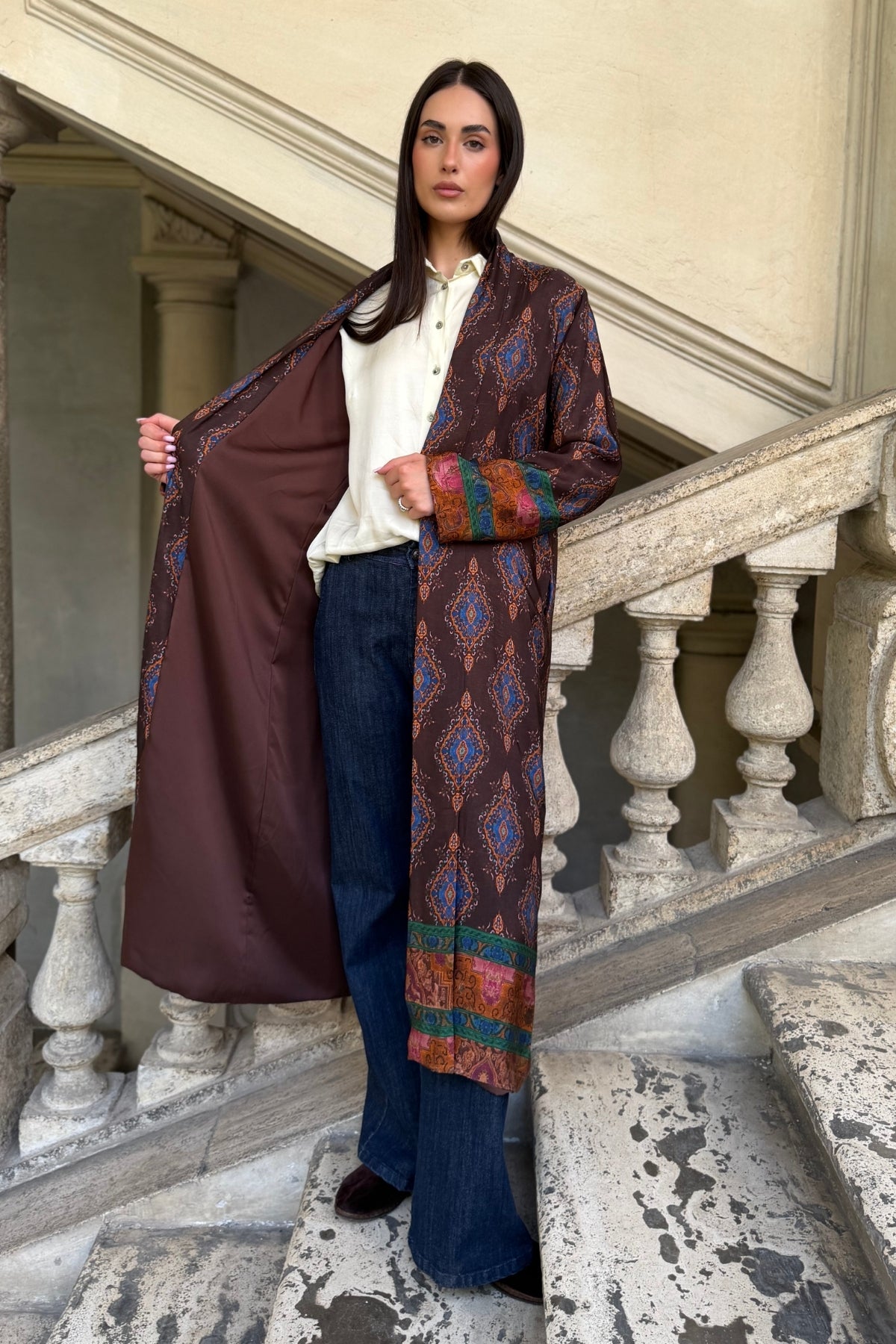 WU-SIDE - giacca kimono viscosa - CAFFE