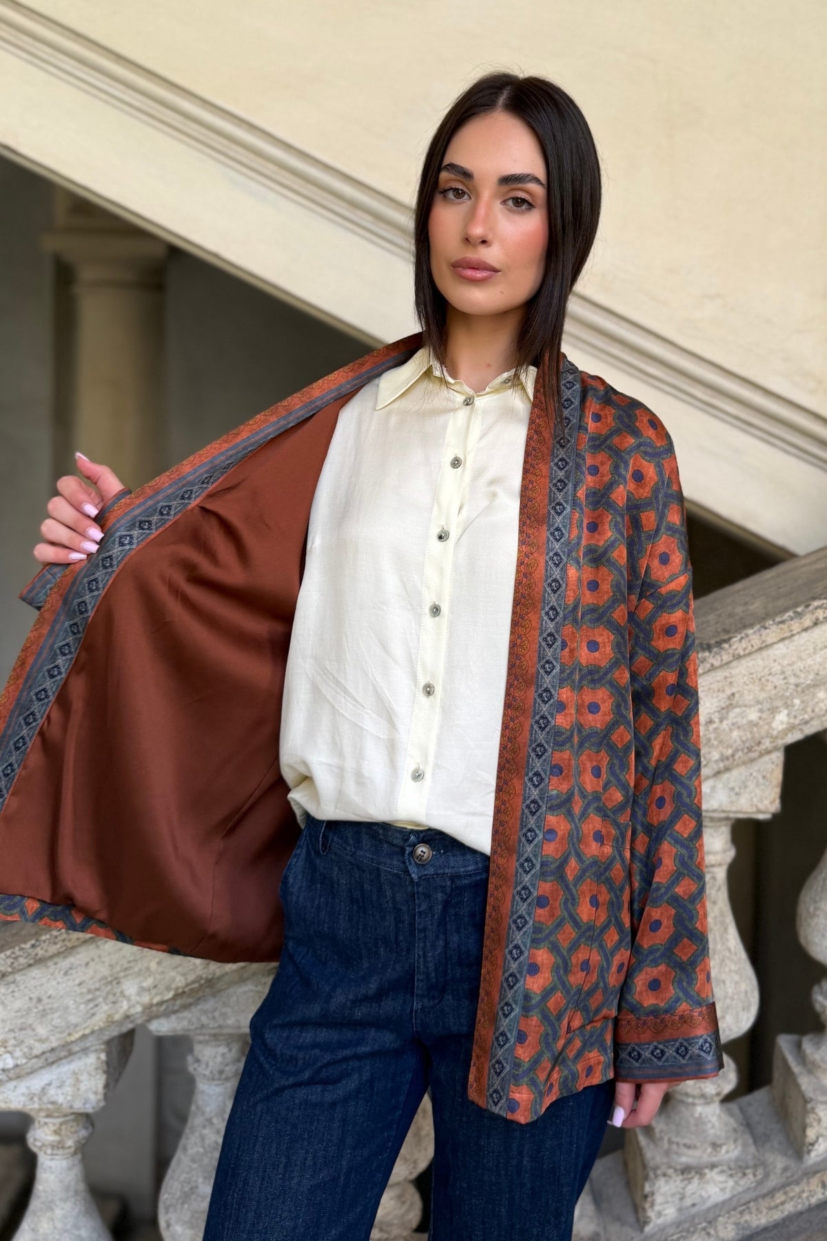 WU-SIDE - giacca kimono viscosa - RUGGINE