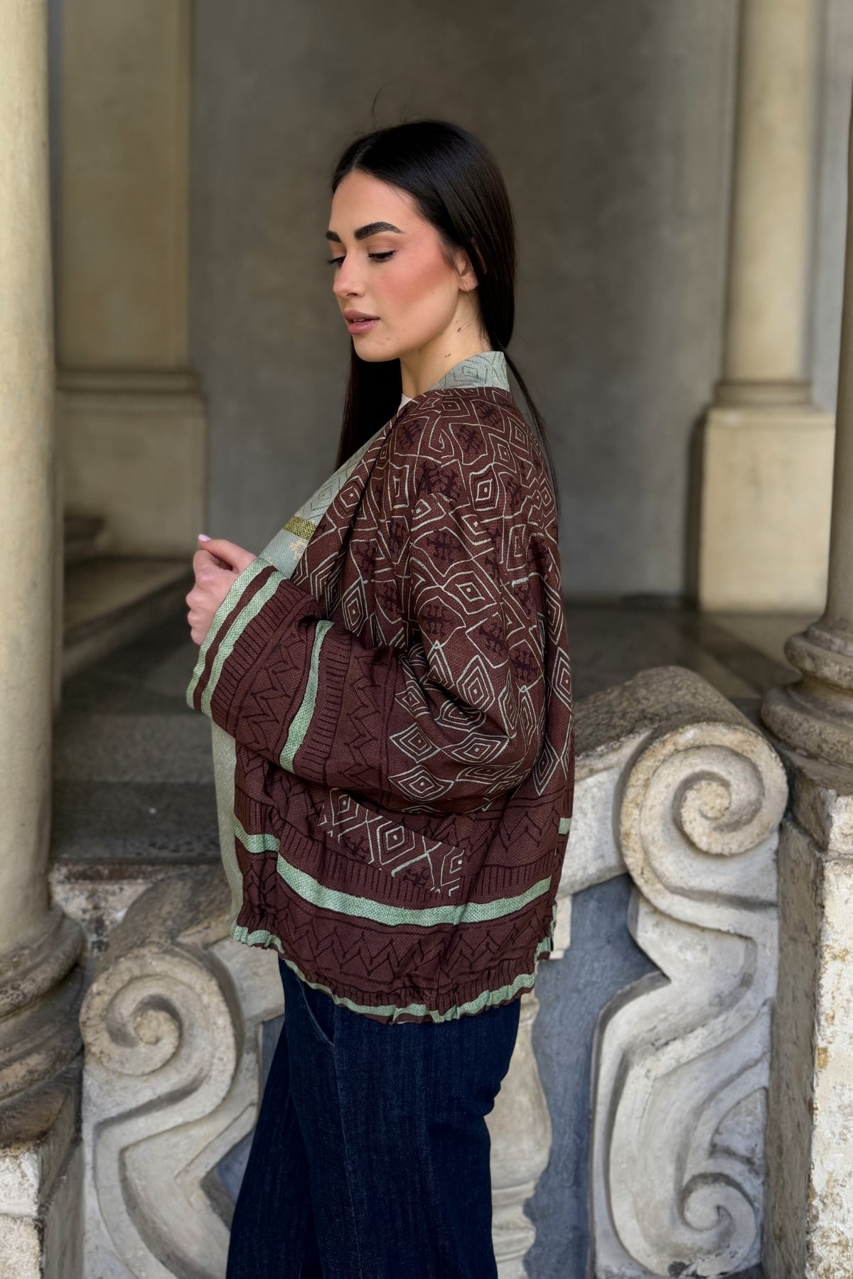 WU-SIDE - giacca kimono bomber viscosa - MARRONE