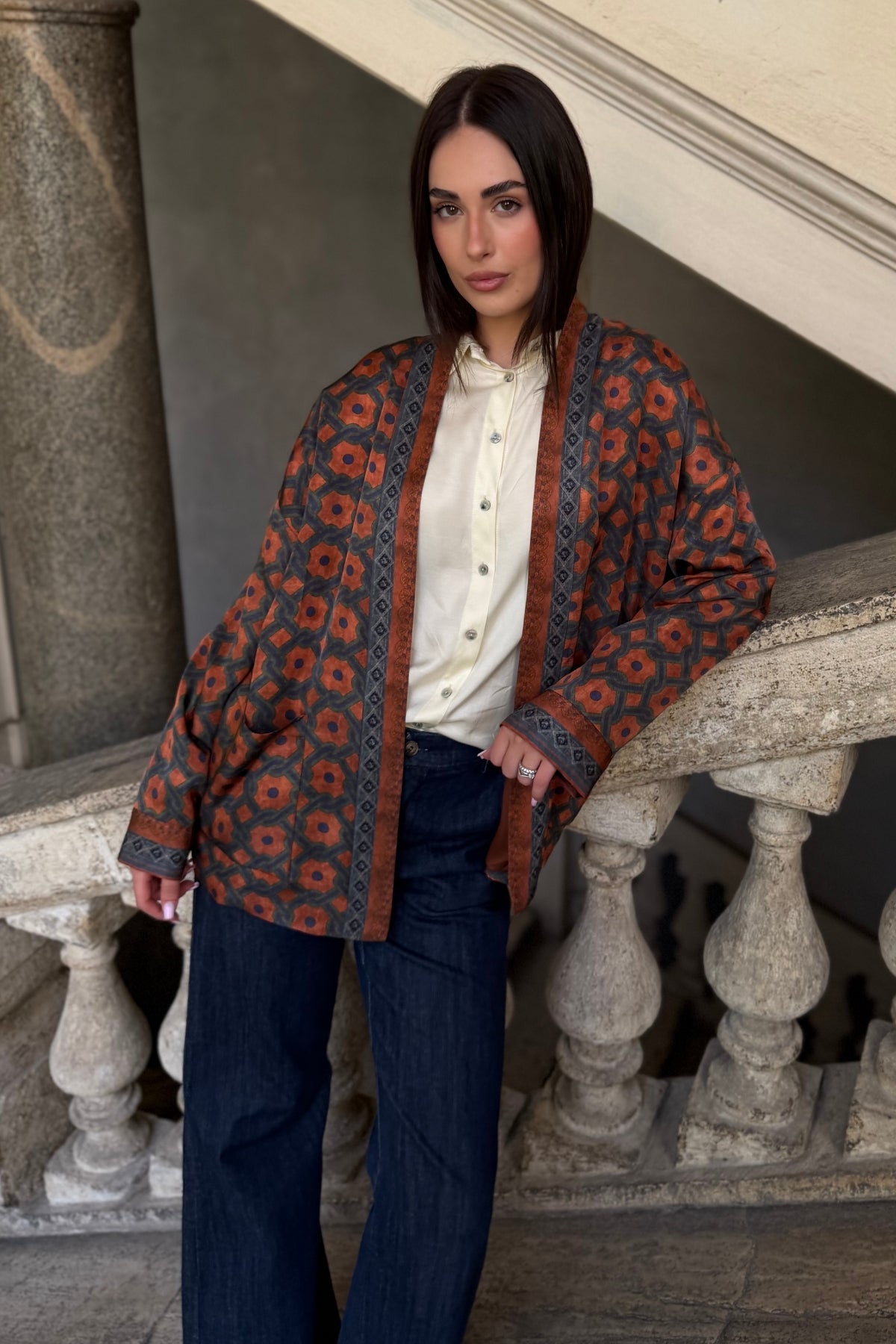 WU-SIDE - giacca kimono viscosa - RUGGINE