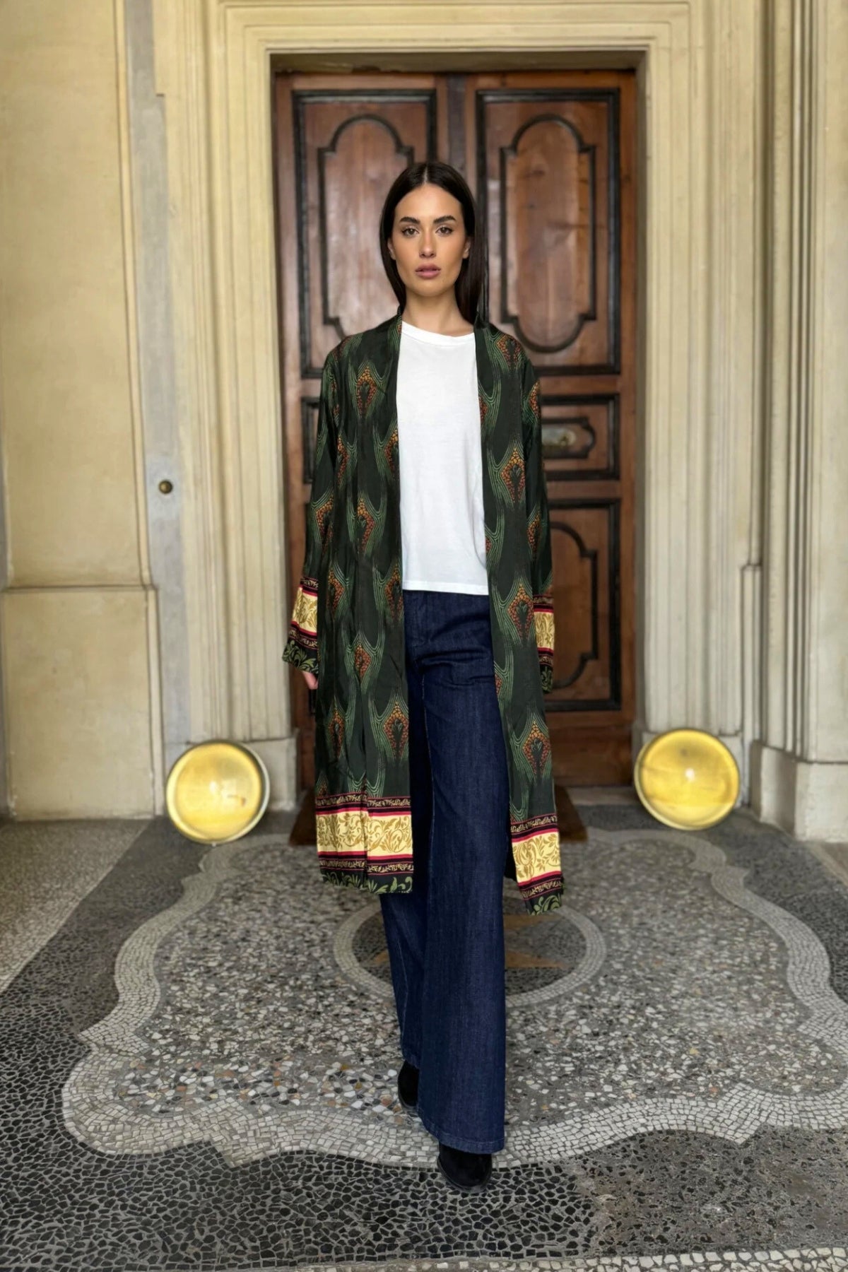 WU-SIDE - kimono fantasia viscosa - VERDE MARRONE