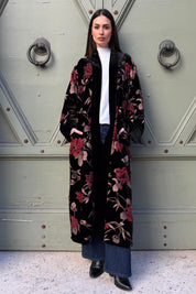 WU-SIDE - kimono extralungo velluto devore - BLACK RED