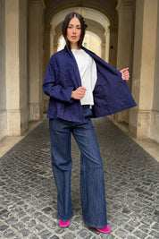 ARTEFILIA-MILANO - giacca uma cotone ricamato - MARINA BLUE