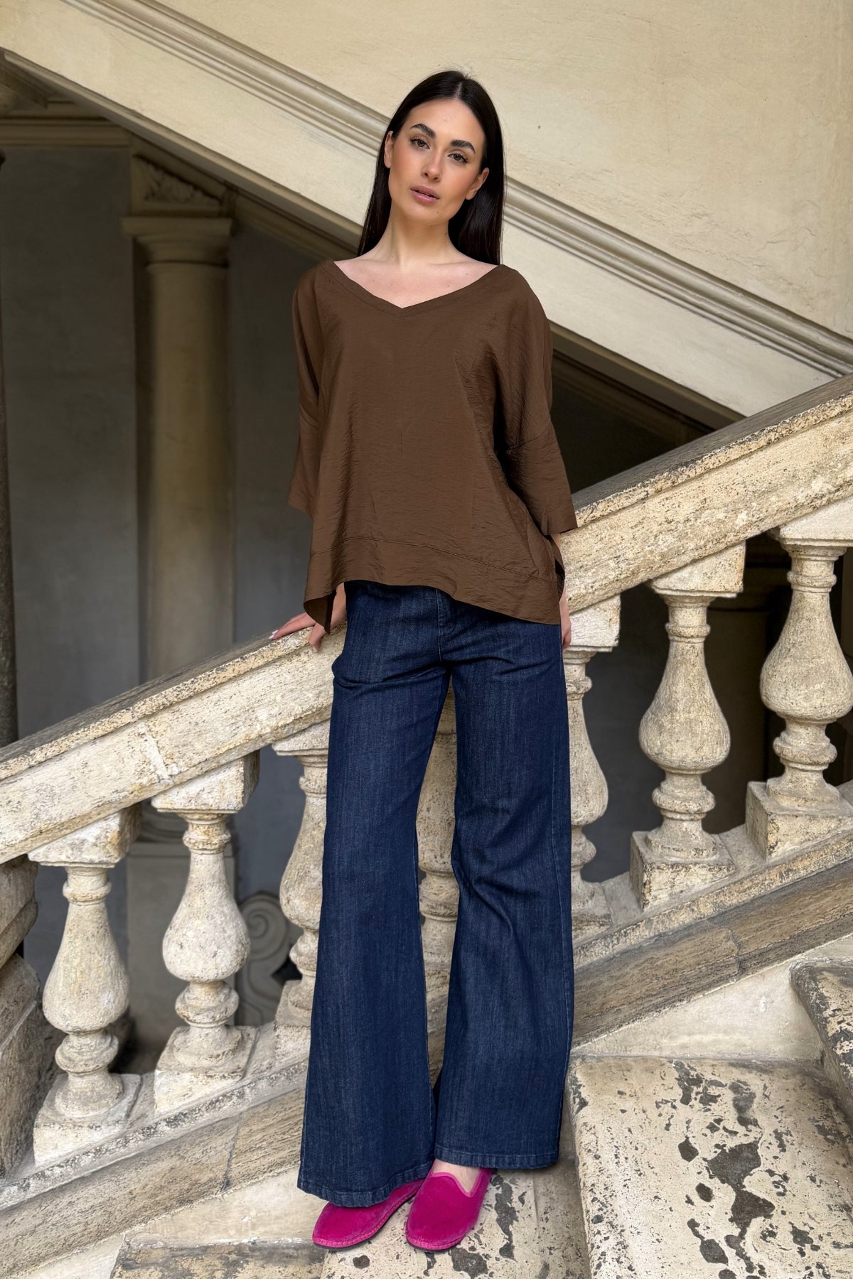 ARTEFILIA-MILANO - blusa marea scollo v - GIANDUIA