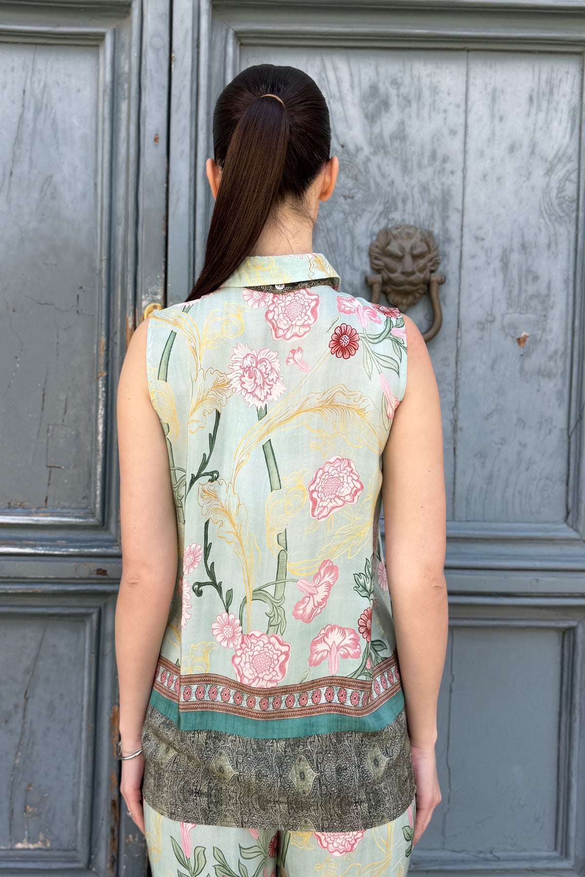 WU-SIDE - camicia smanicata viscosa - VERDE ACQUA