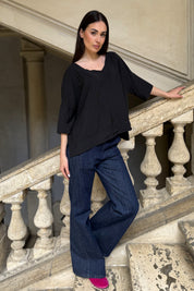 ARTEFILIA-MILANO - blusa marea scollo v - NERO