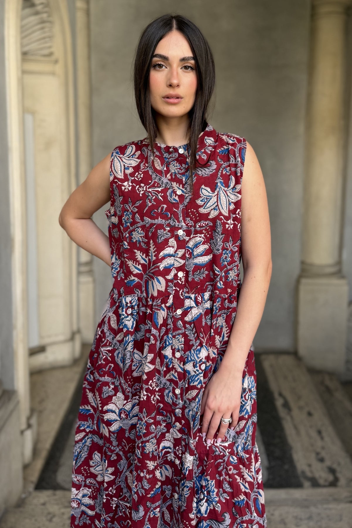 ARTEFILIA-MILANO - abito leyla in mussola di cotone - BURGUNDY ROYAL