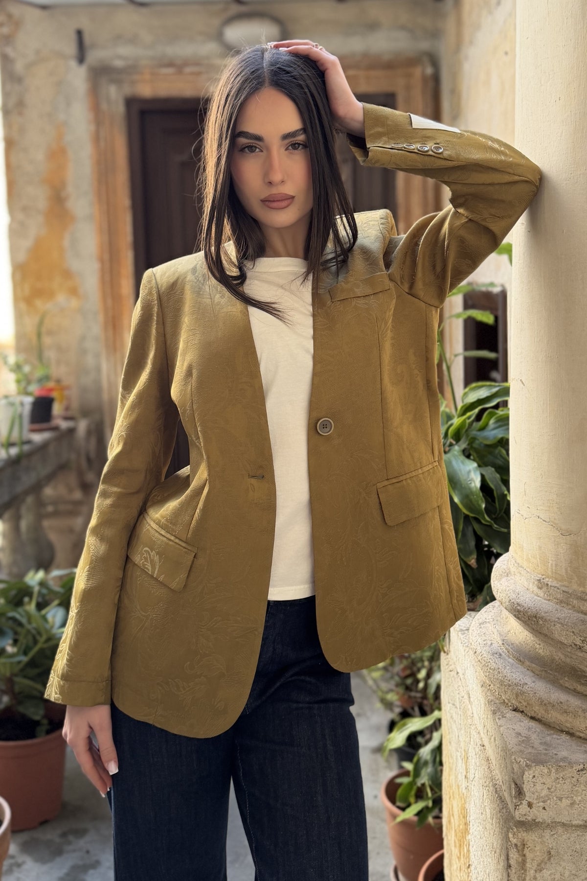 WU-SIDE - giacca jacquard - SENAPE