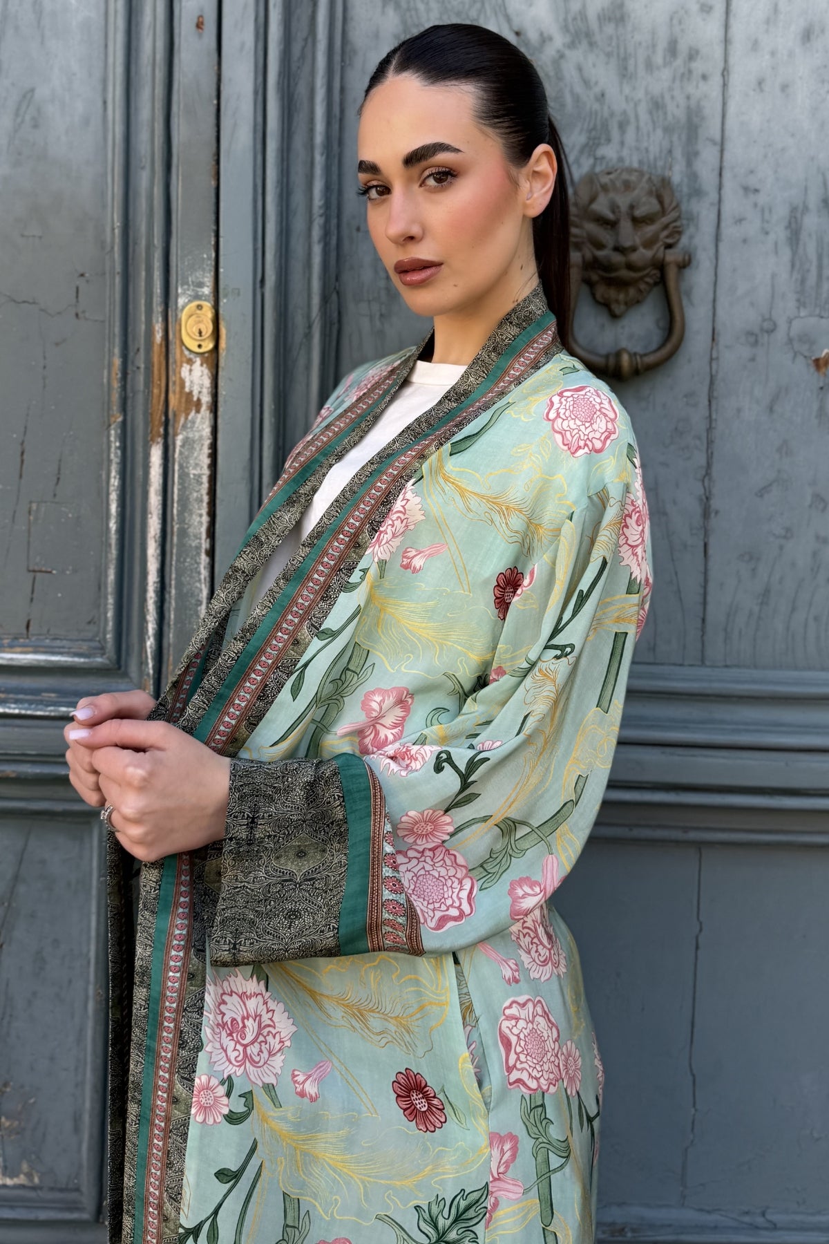 WU-SIDE - kimono lungo viscosa sfoderato - VERDE ACQUA