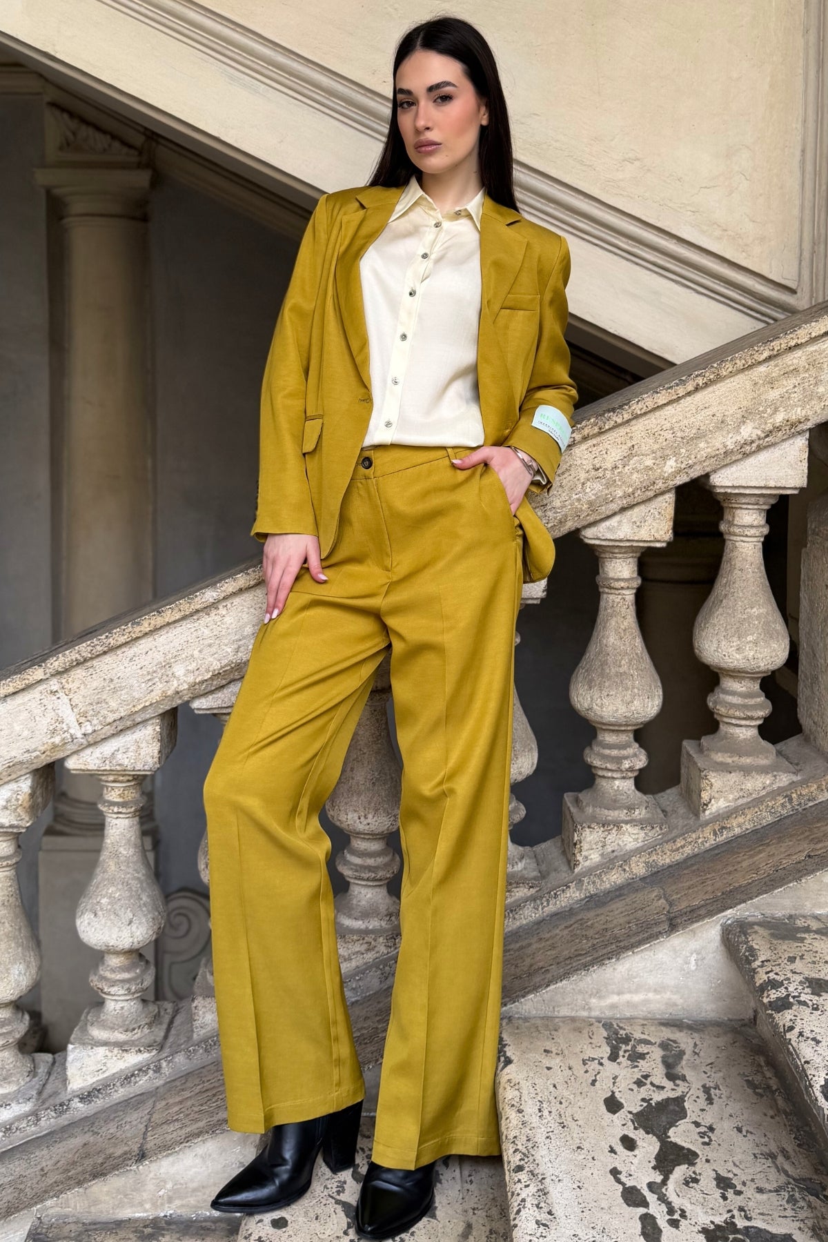 WU-SIDE - pantalone palazzo - SENAPE