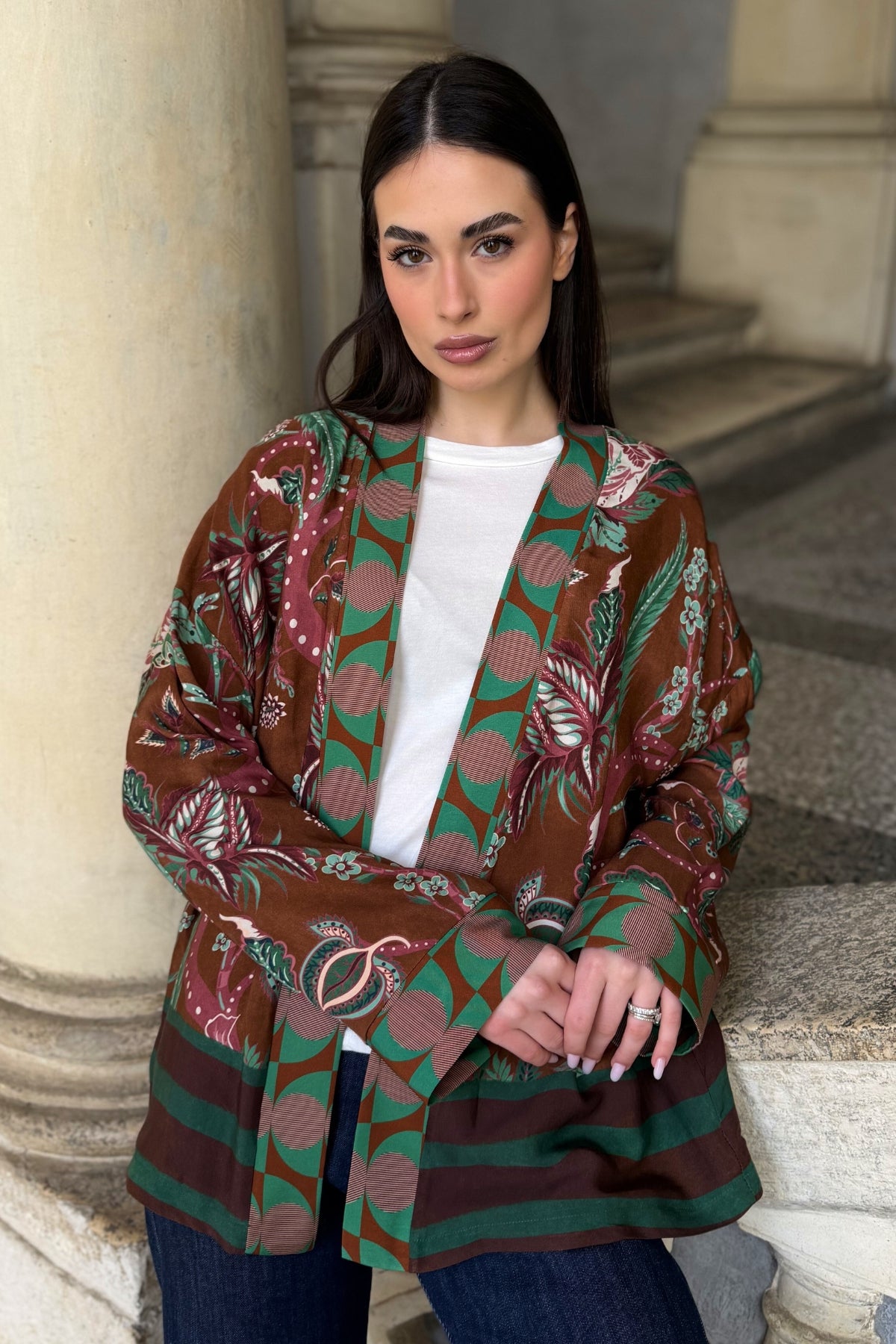 WU-SIDE - giacca kimono viscosa - CAFFE