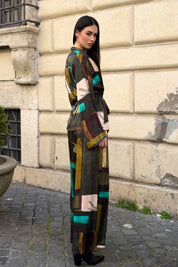 FLOW - pantalone mosaico viscosa - MILITARE