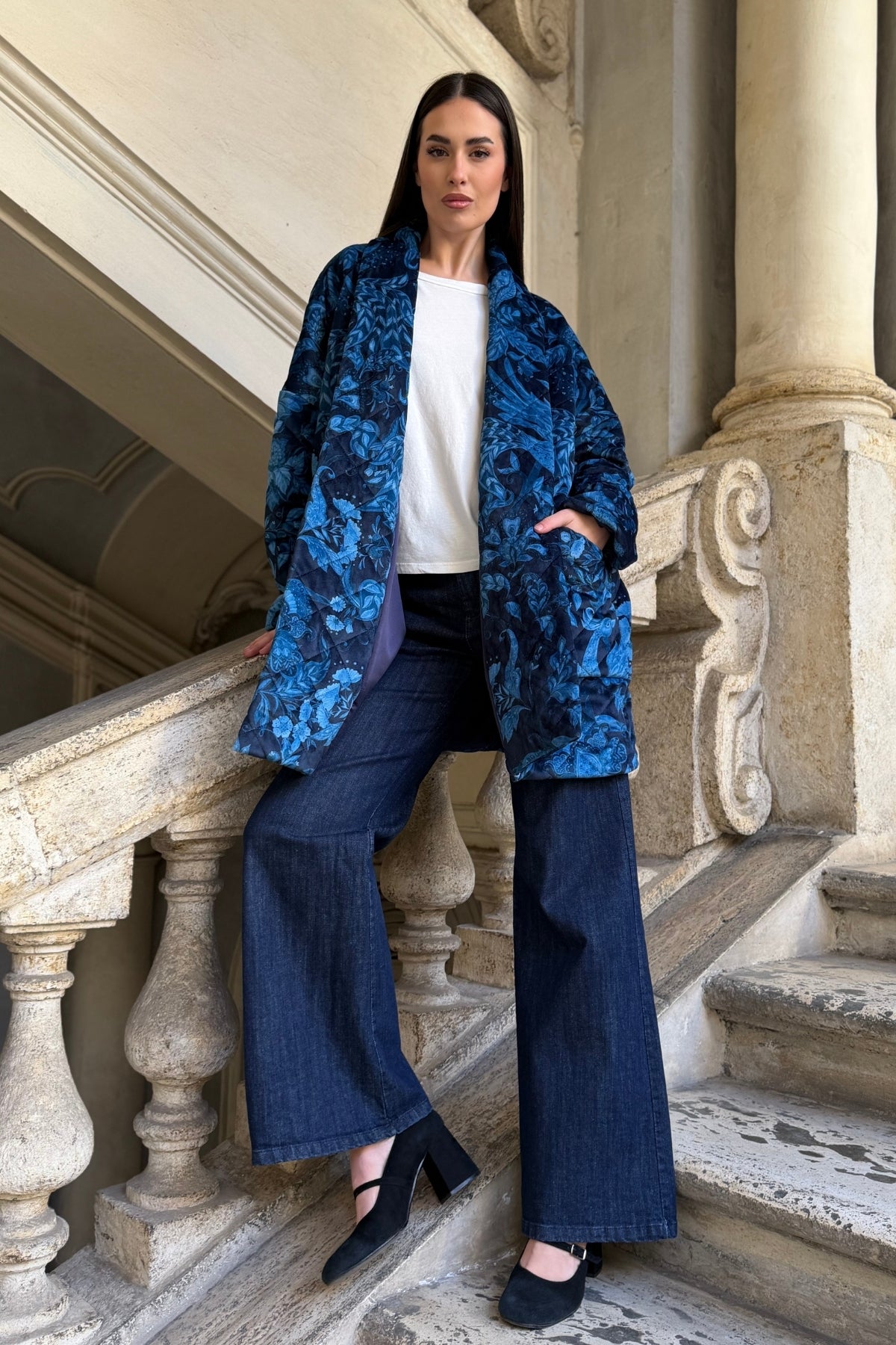FLOW - kimono velluto paris - blue azzurro