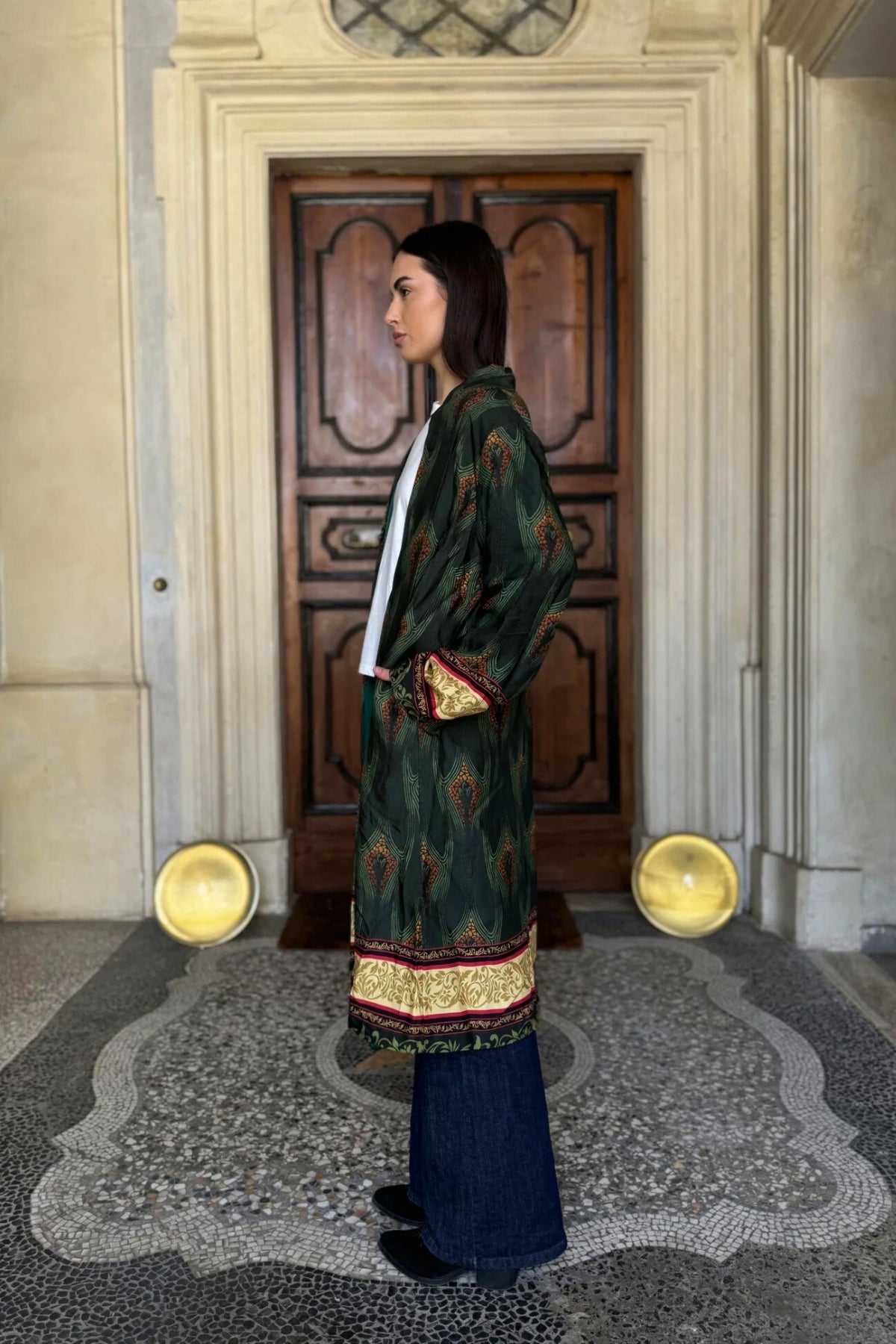 WU-SIDE - kimono fantasia viscosa - VERDE MARRONE