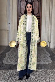 WU-SIDE - kimono devore lungo - CREMA VERDE