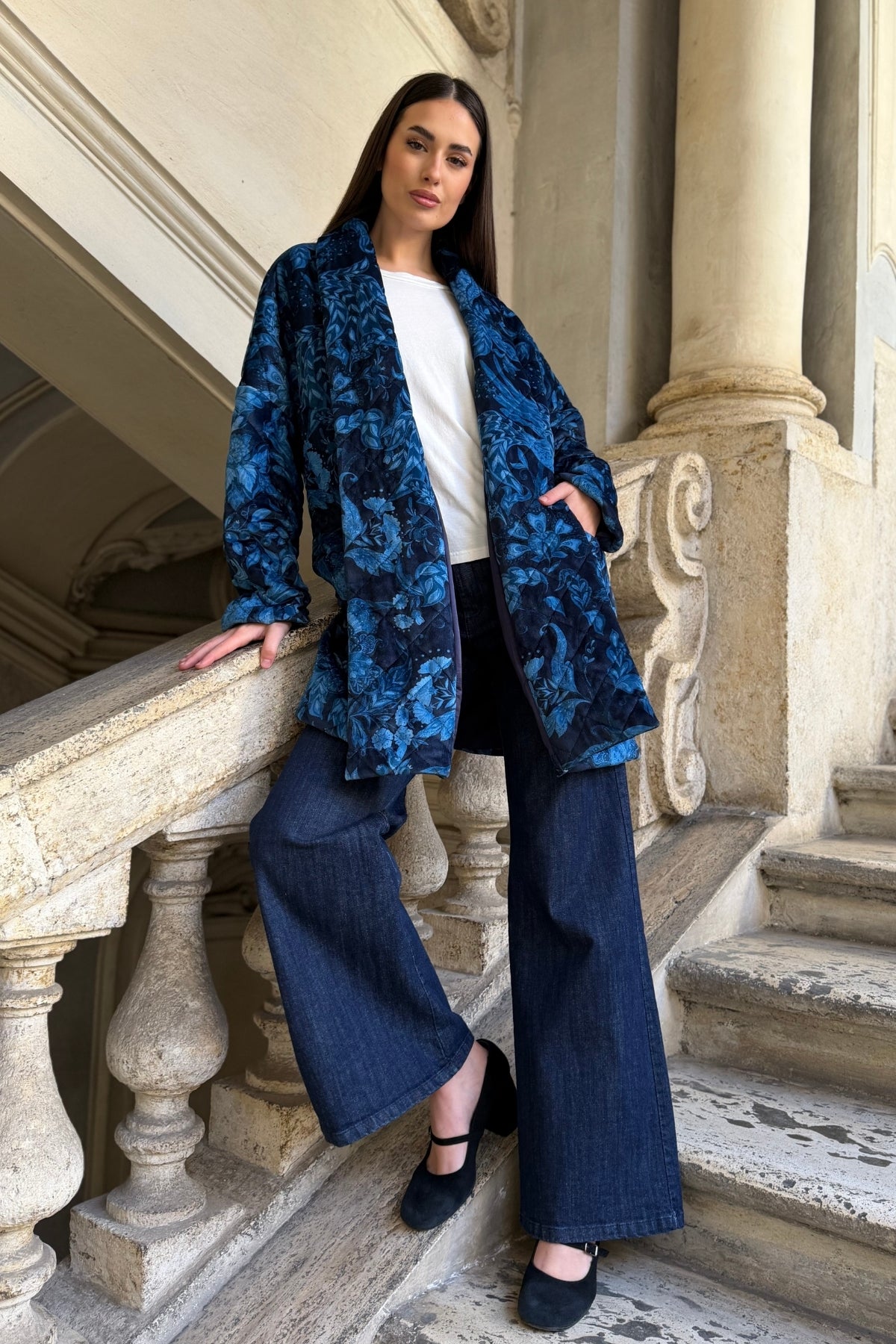 FLOW - kimono velluto paris - blue azzurro