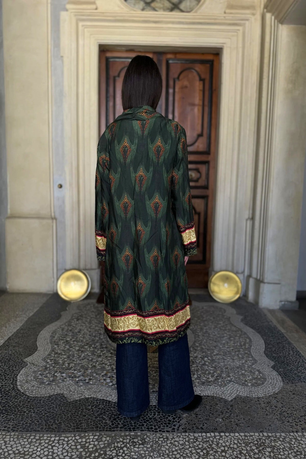 WU-SIDE - kimono fantasia viscosa - VERDE MARRONE