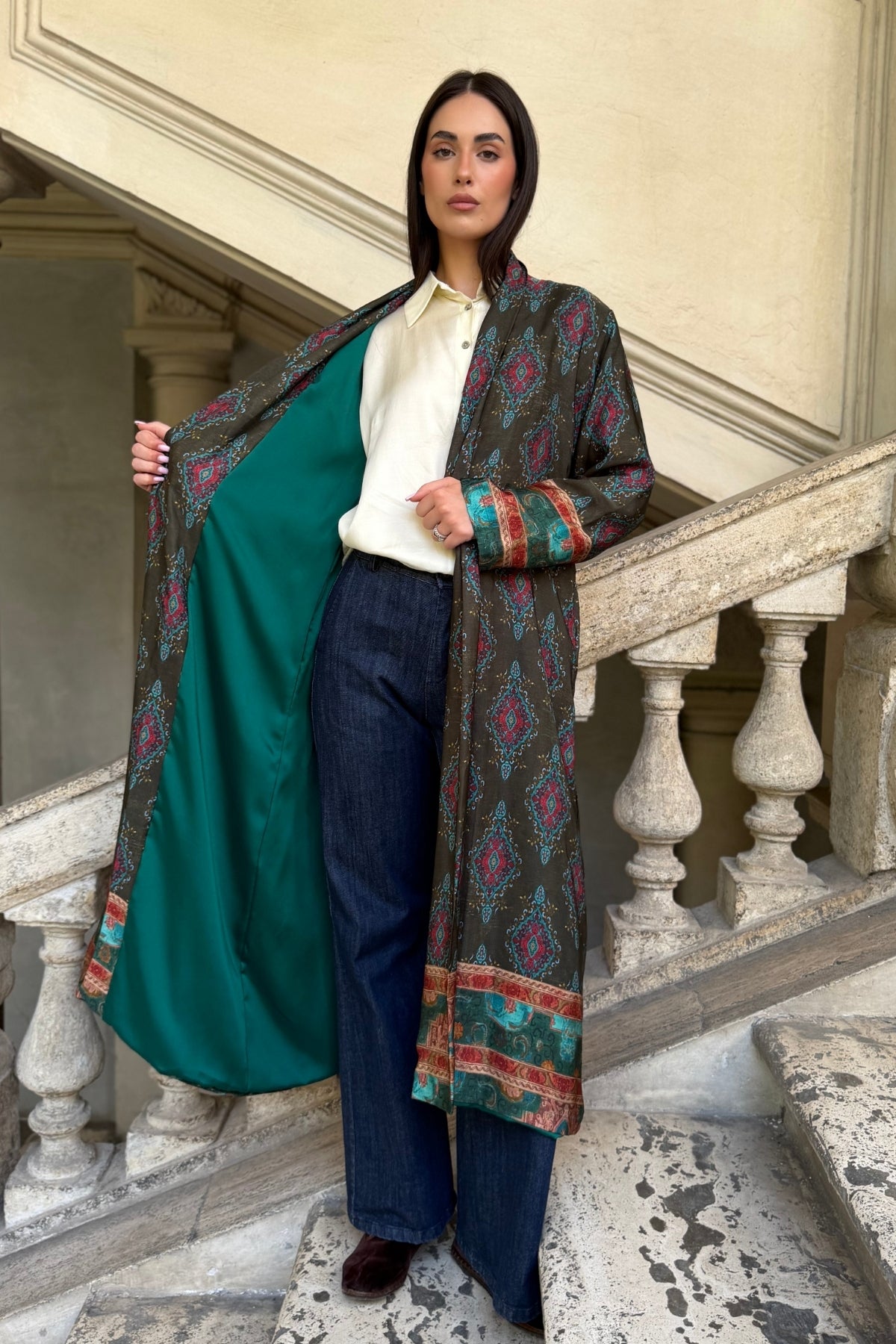 WU-SIDE - kimono viscosa - MILITARE