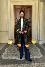 WU-SIDE - kimono fantasia viscosa - VERDE MARRONE
