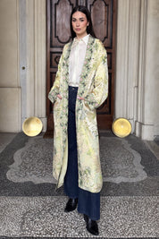 WU-SIDE - kimono devore lungo - CREMA VERDE