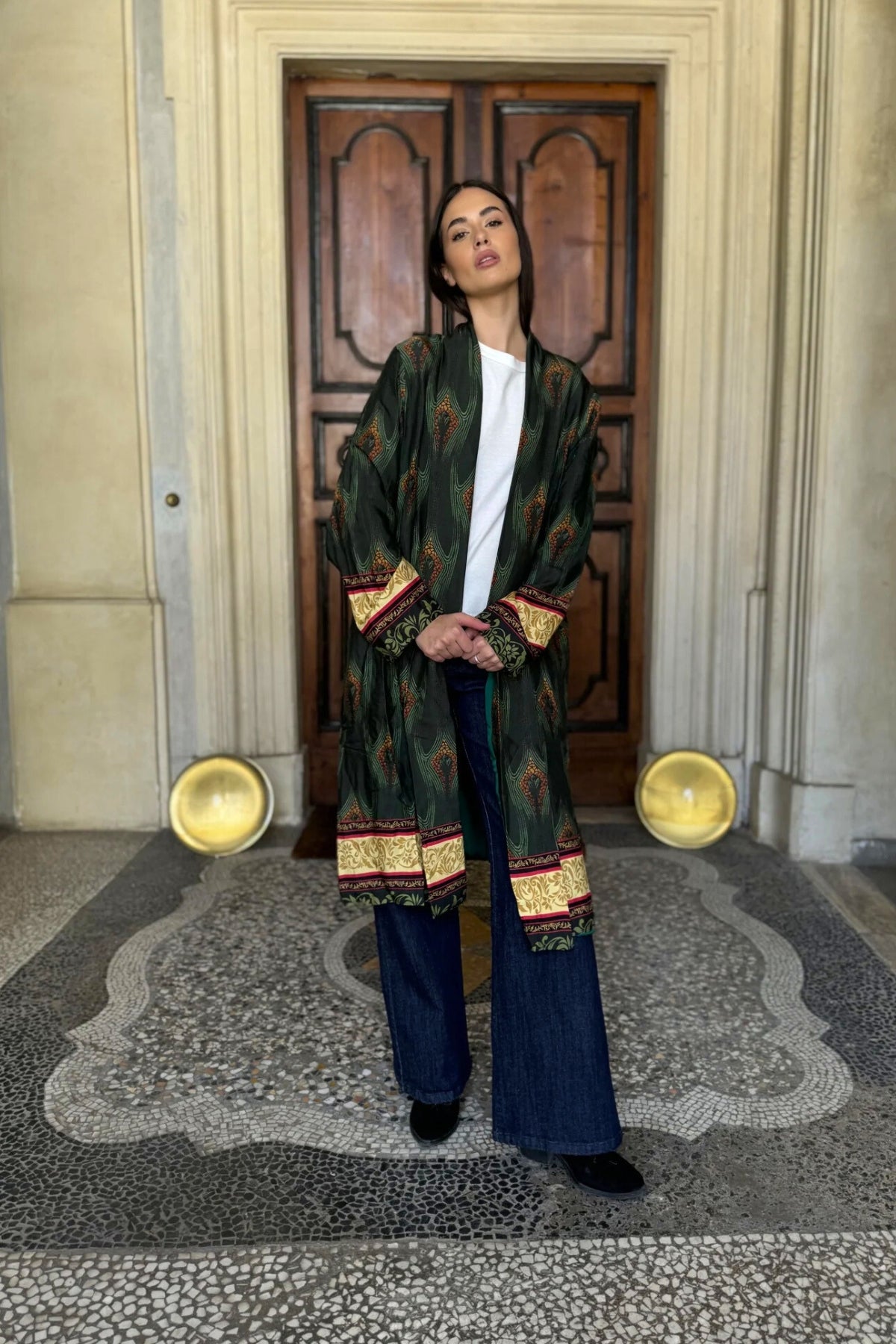 WU-SIDE - kimono fantasia viscosa - VERDE MARRONE