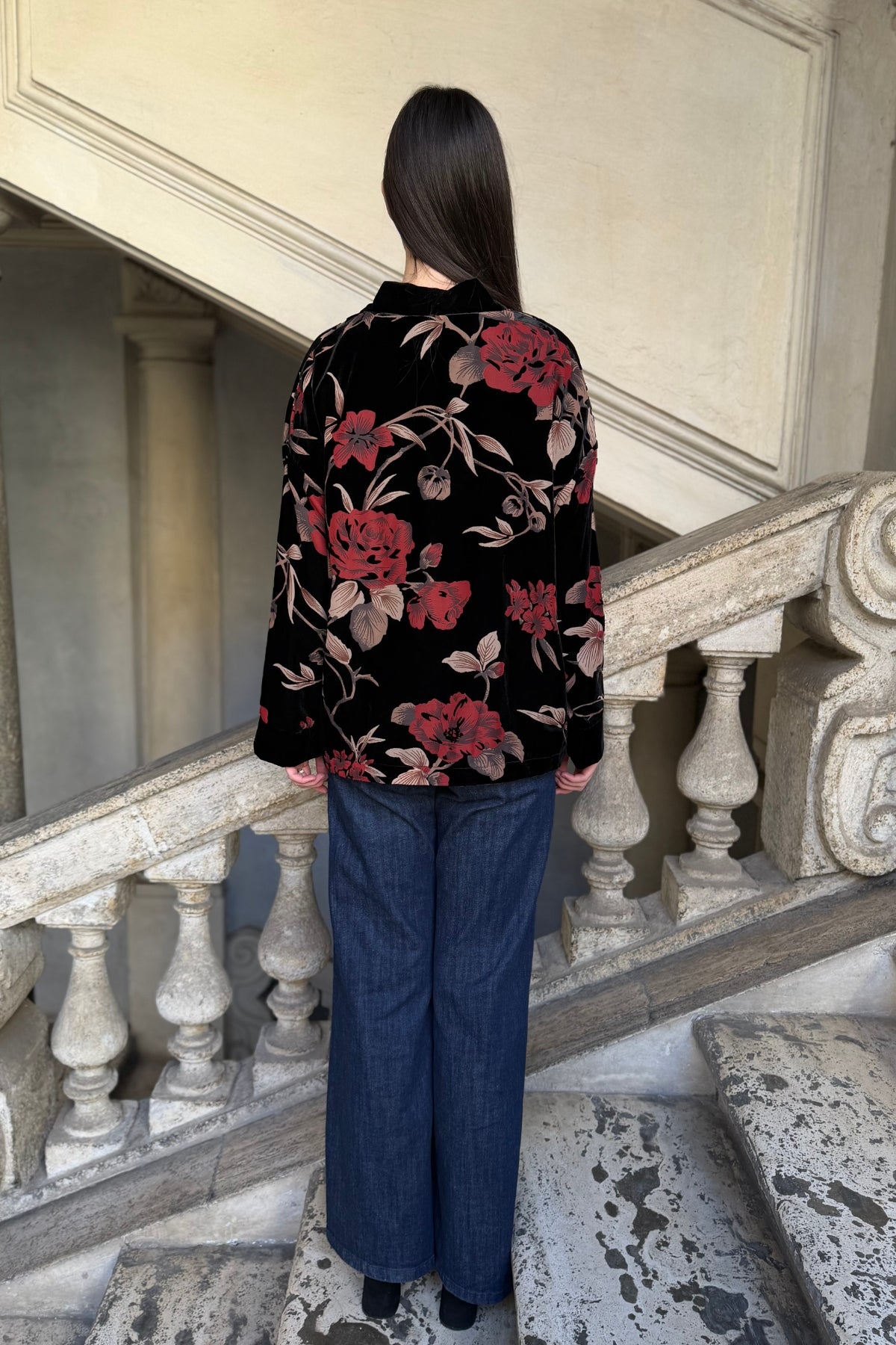 WU-SIDE - giacca kimono devore - BLACK RED