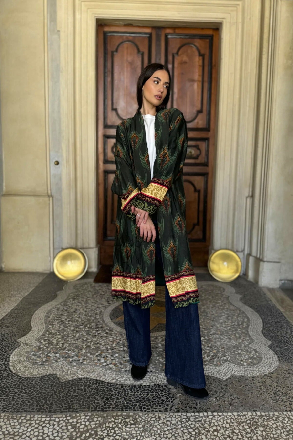 WU-SIDE - kimono fantasia viscosa - VERDE MARRONE