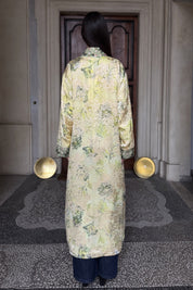 WU-SIDE - kimono devore lungo - CREMA VERDE