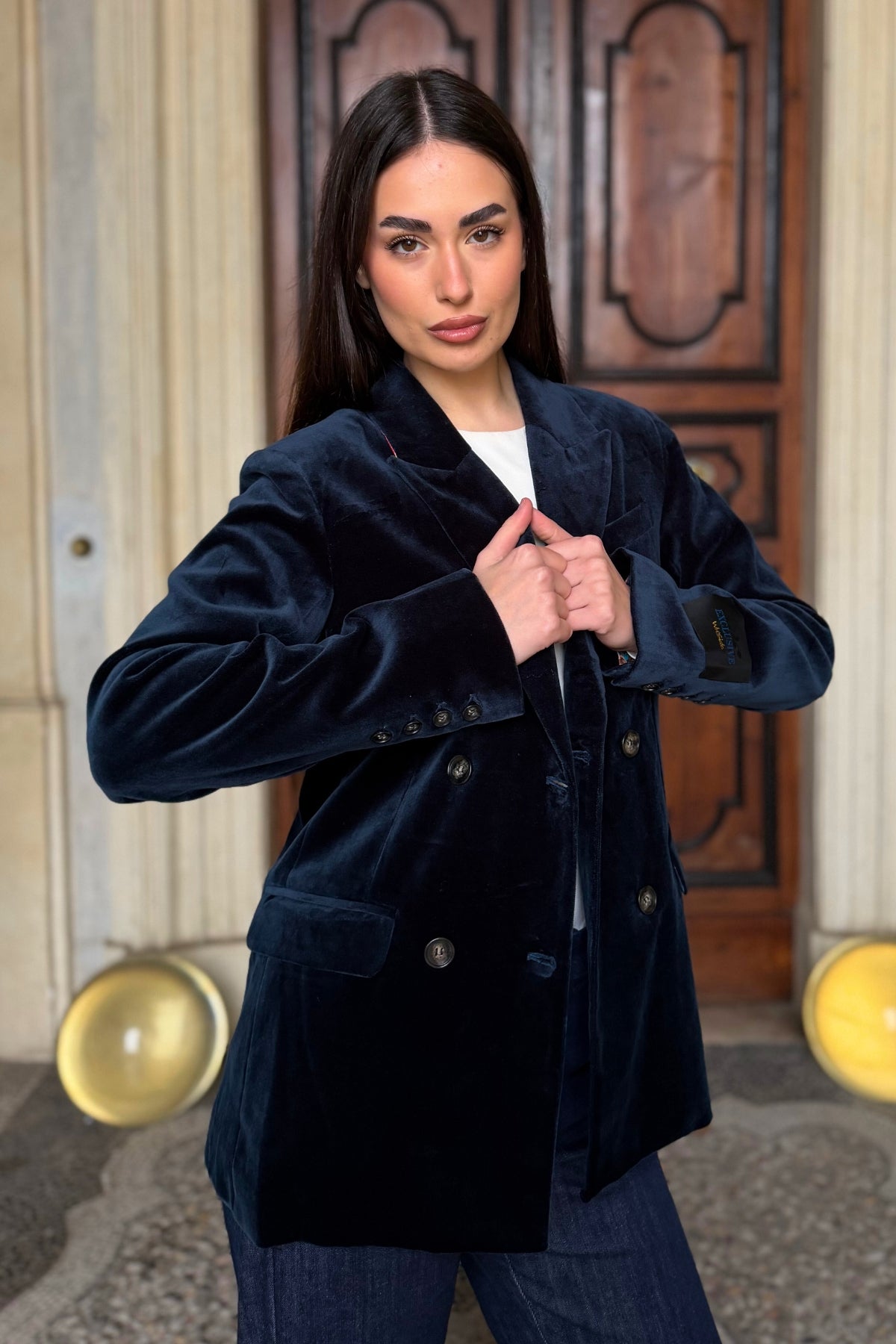 WU-SIDE - giacca doppio petto fustagno - BLUE