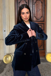 WU-SIDE - giacca doppio petto fustagno - BLUE