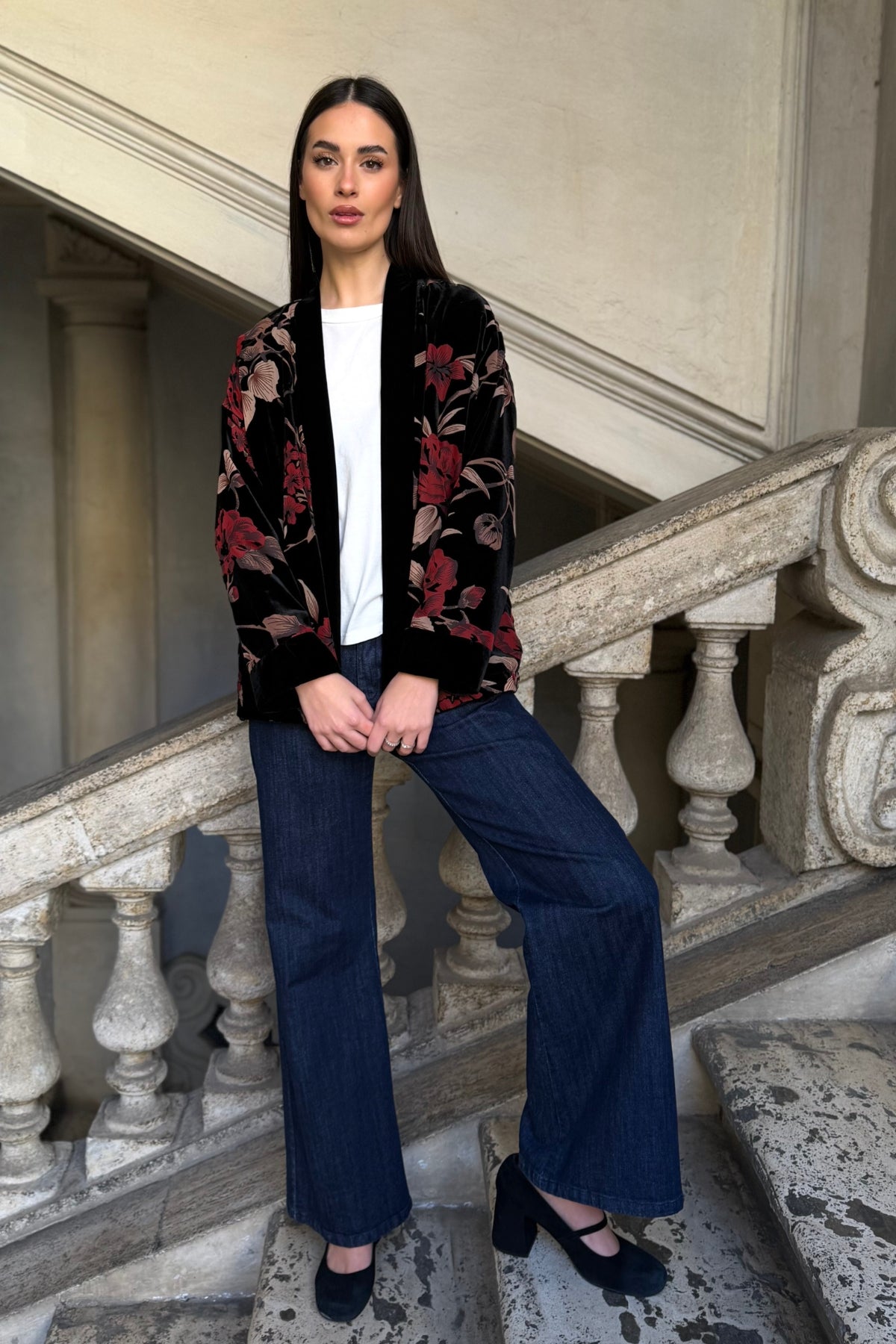 WU-SIDE - giacca kimono devore - BLACK RED