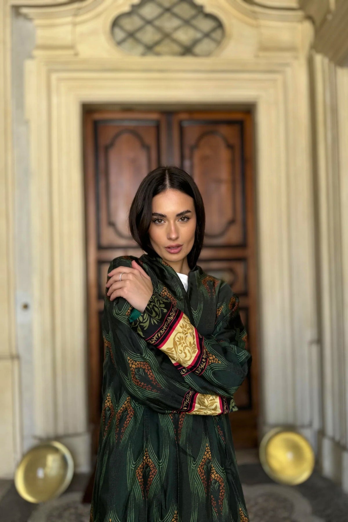 WU-SIDE - kimono fantasia viscosa - VERDE MARRONE