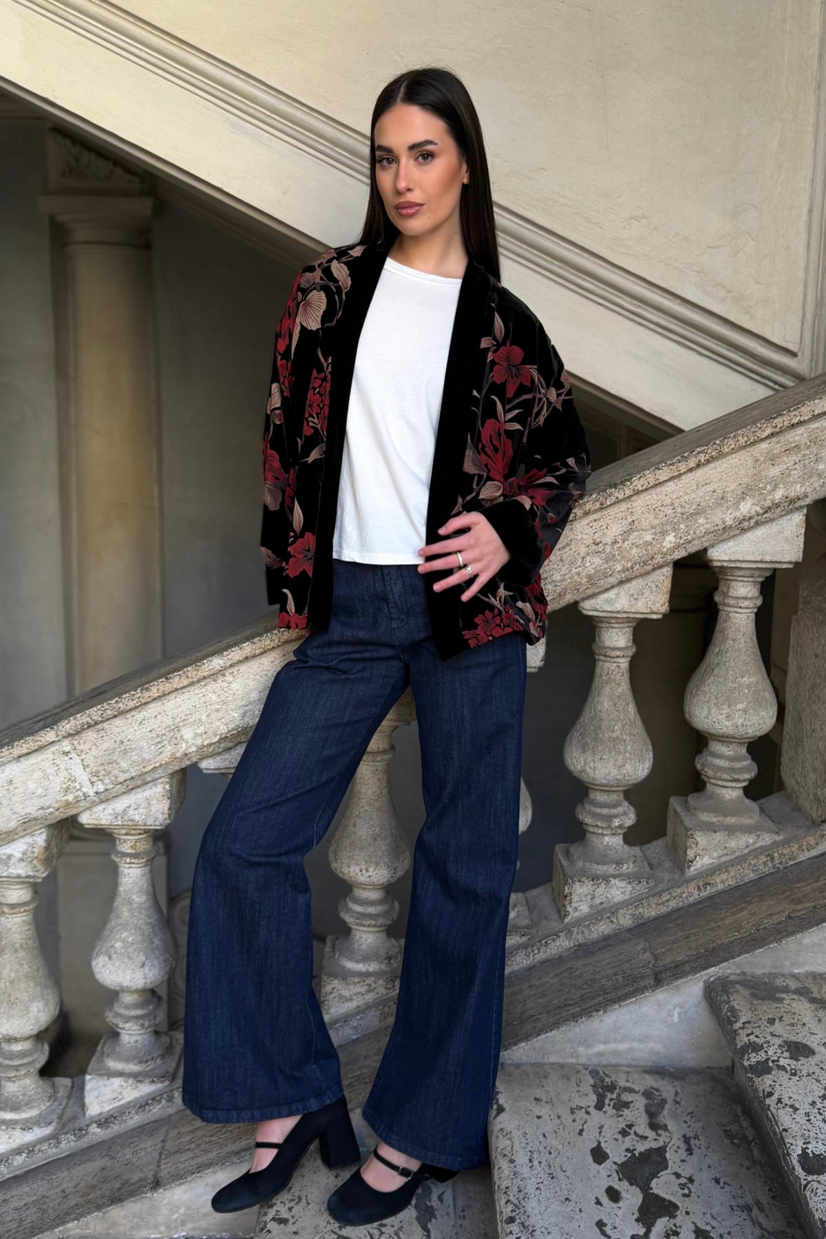 WU-SIDE - giacca kimono devore - BLACK RED