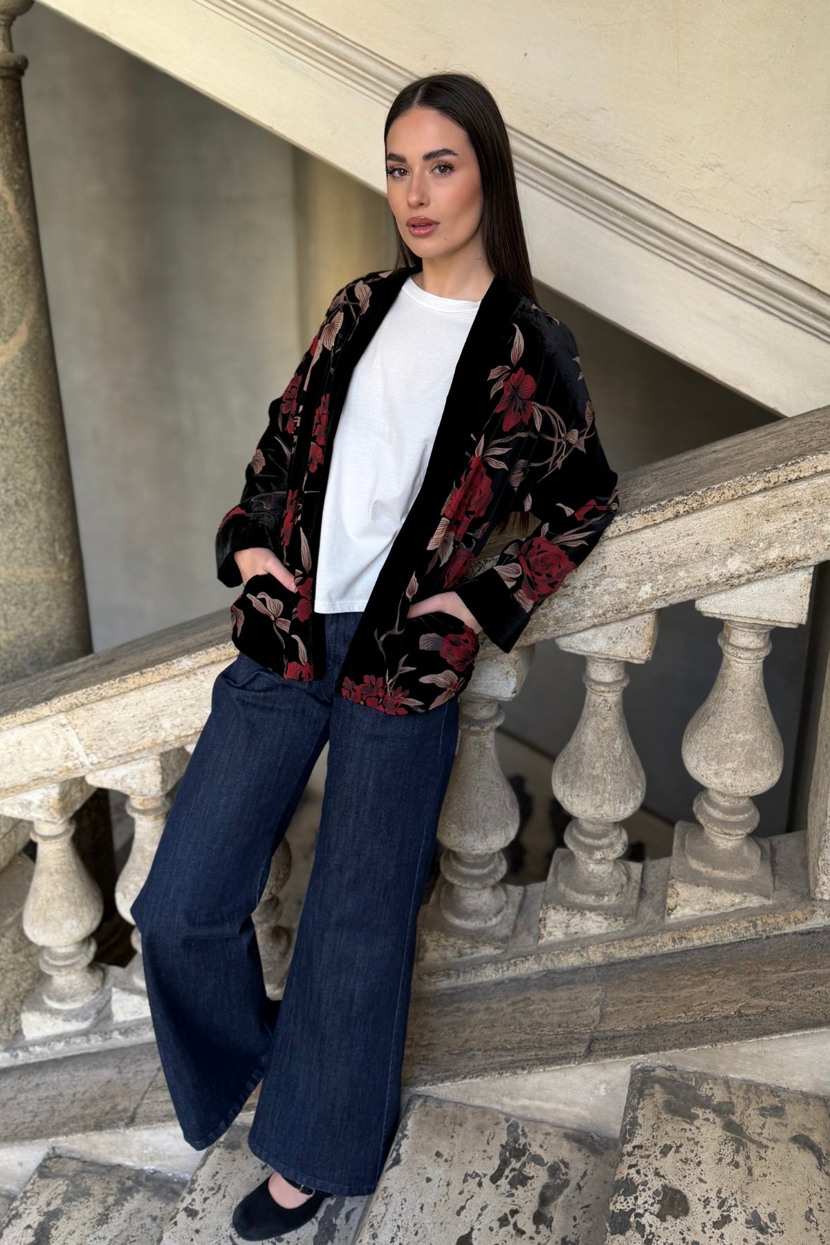 WU-SIDE - giacca kimono devore - BLACK RED