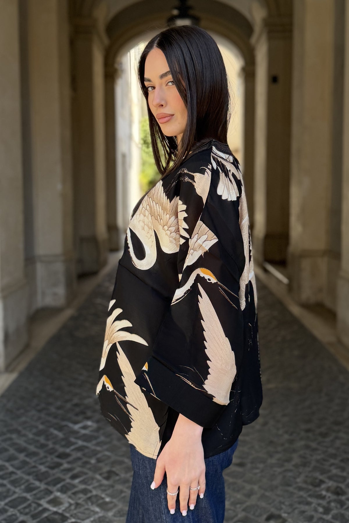 one-hundred-stars-1 - giacca kimono crepe - STORK BLACK