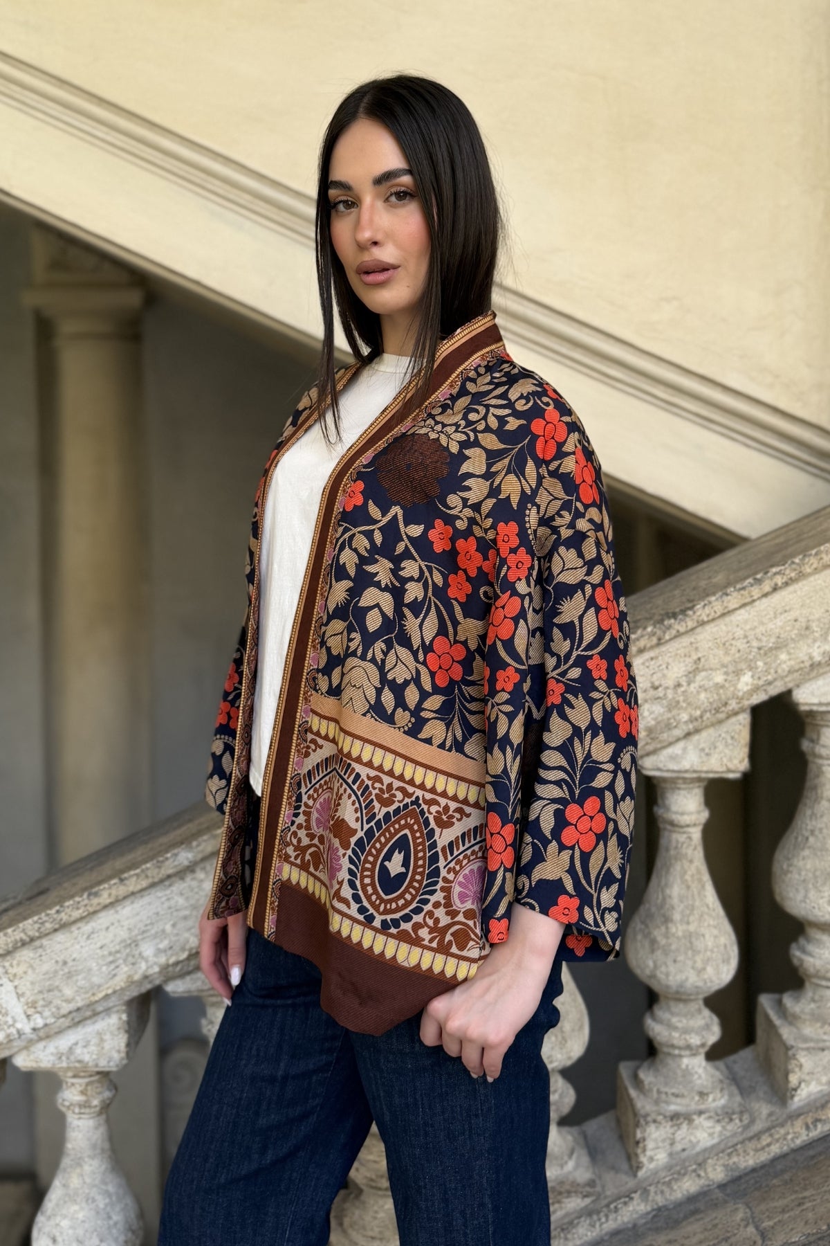 WU-SIDE - giacca kimono viscosa - BLUE ORANGE