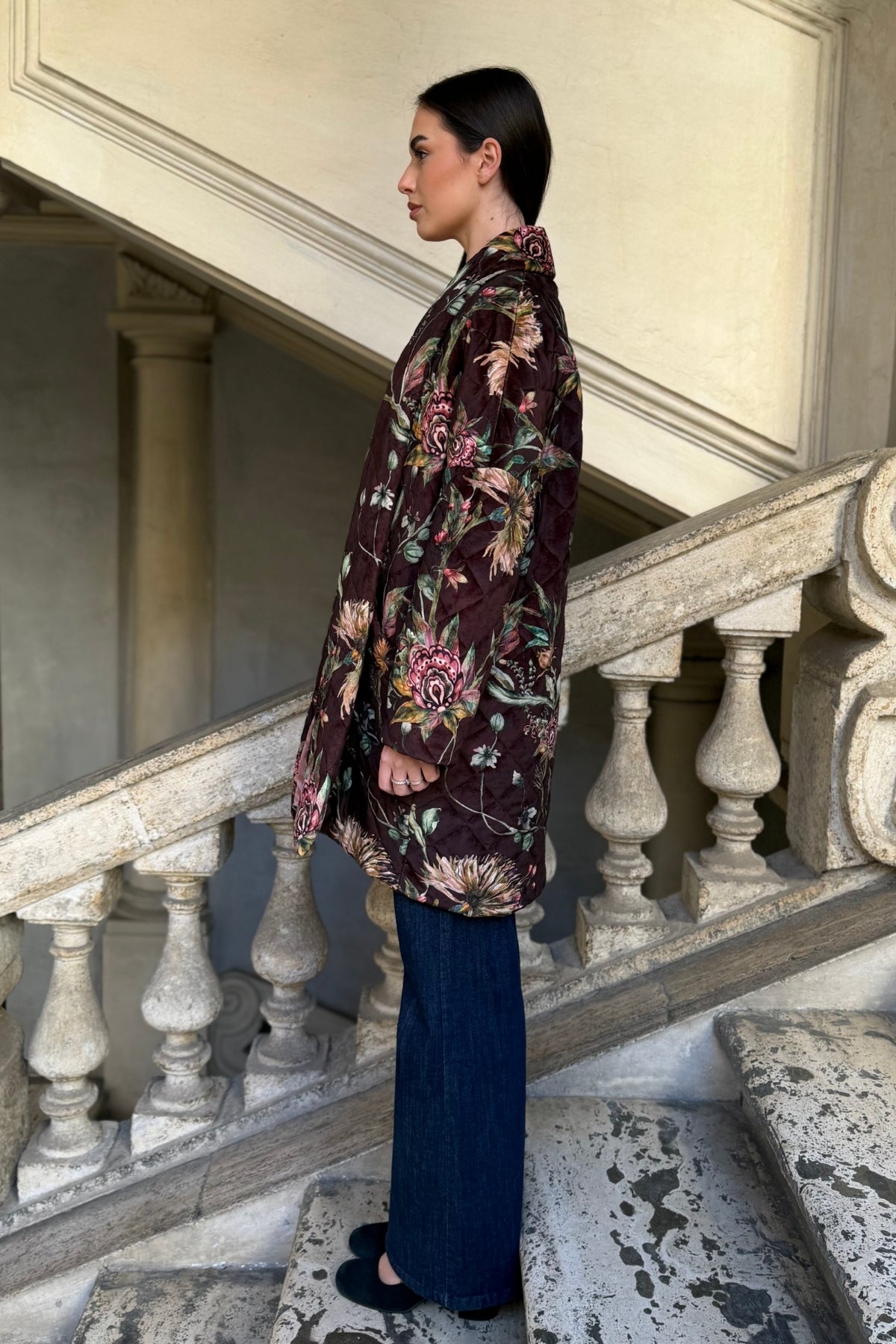 FLOW - kimono velluto paris - marrone flower