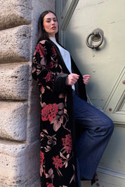 WU-SIDE - kimono extralungo velluto devore - BLACK RED