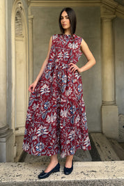ARTEFILIA-MILANO - abito leyla in mussola di cotone - BURGUNDY ROYAL