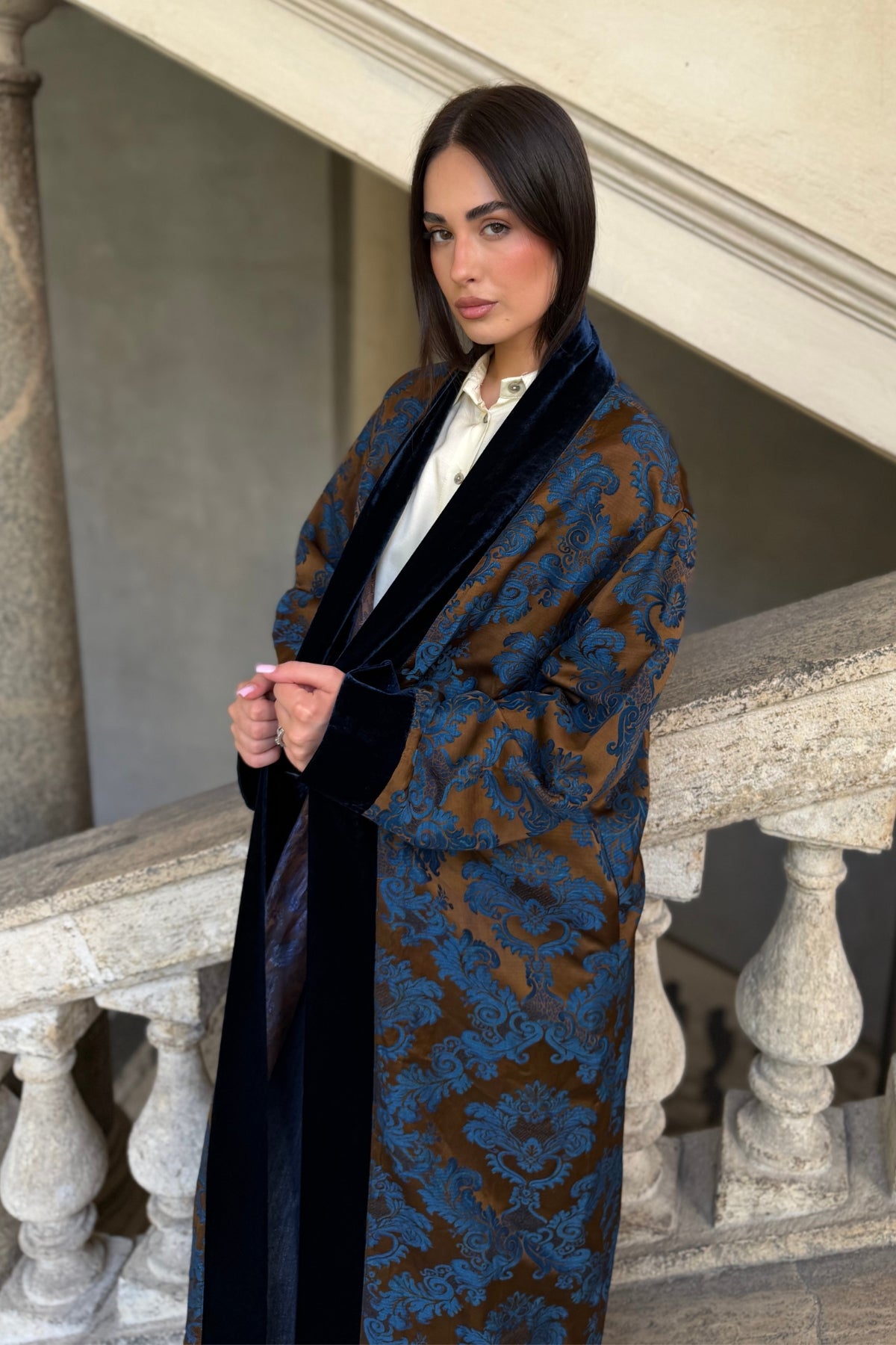 WU-SIDE - kimono viscosa jaquard - MORO BLUE