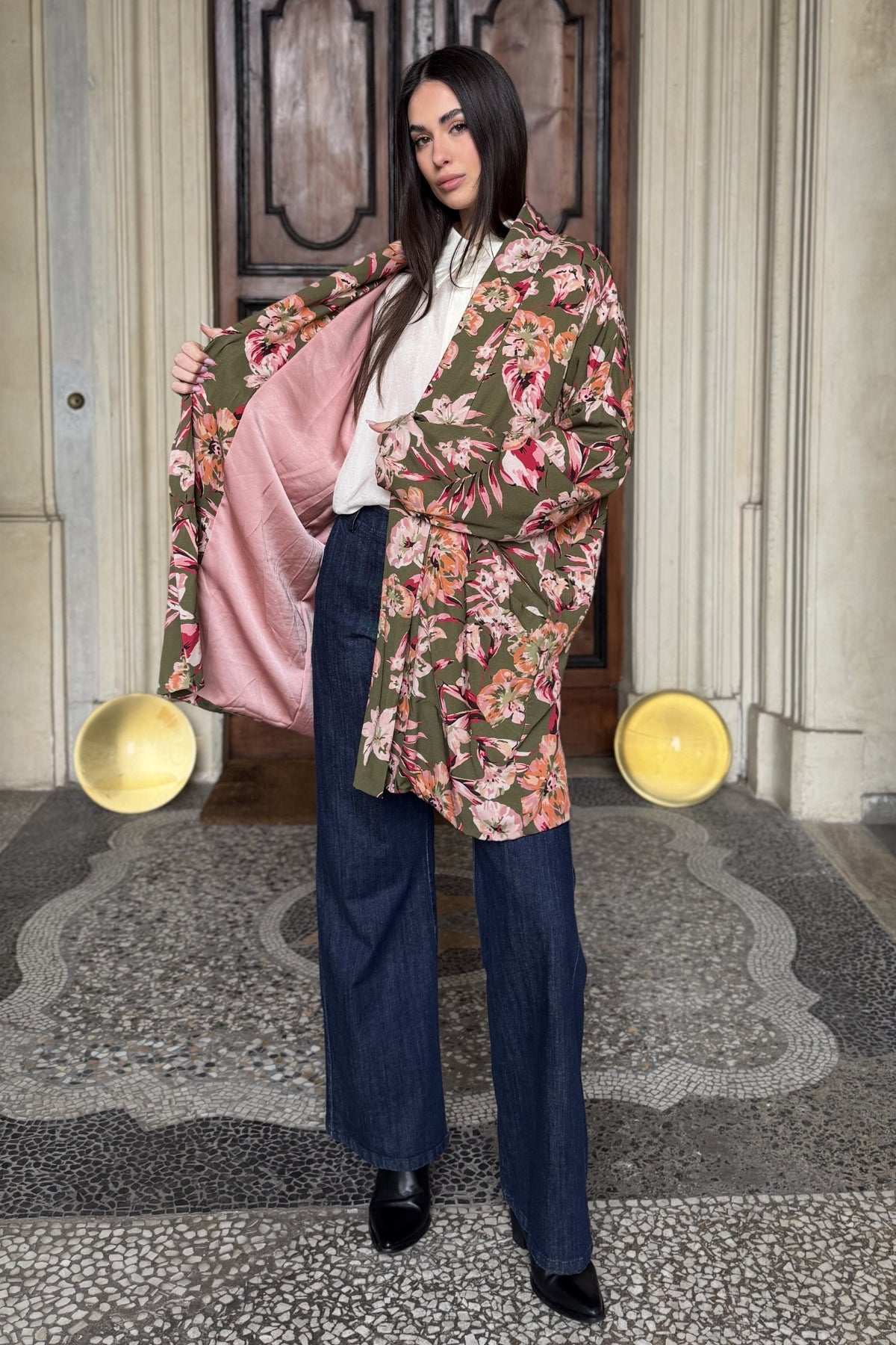 FLOW - kimono samira viscosa fantasia - GREEN FLOWER