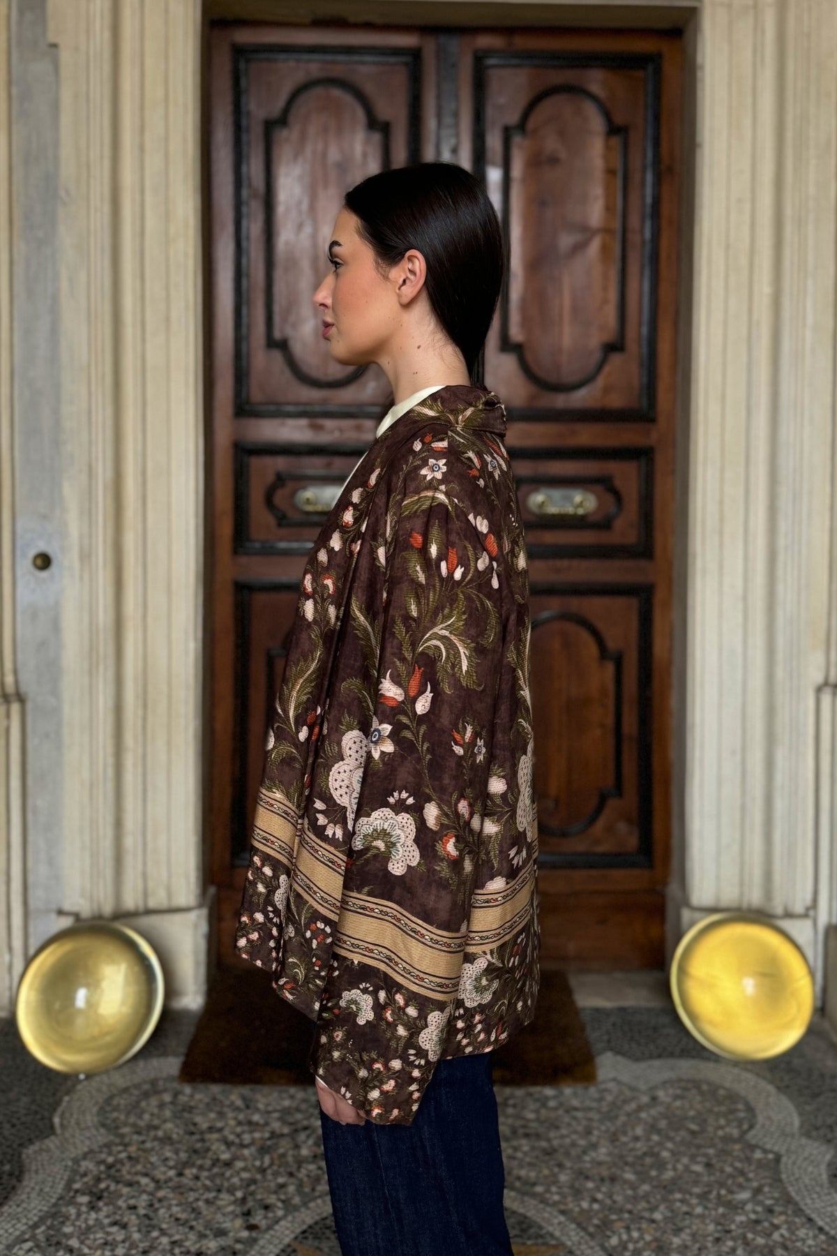 WU-SIDE - giacca kimono fantasia - MARRONE