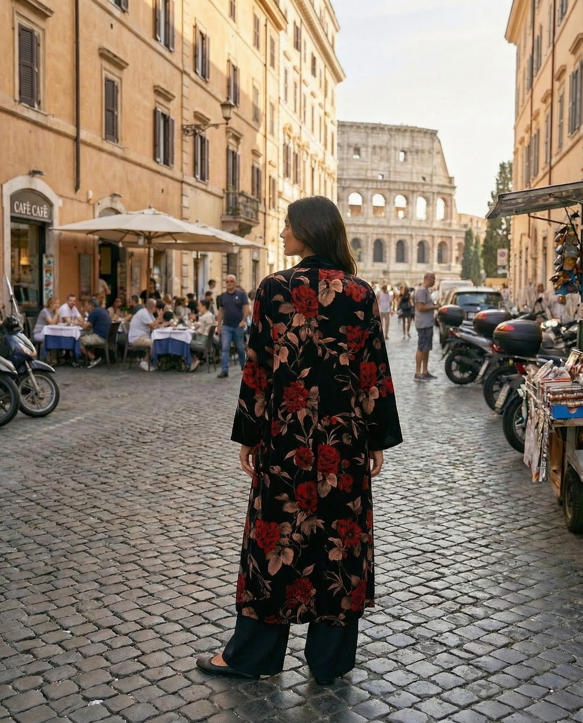 WU-SIDE - kimono extralungo velluto devore - BLACK RED