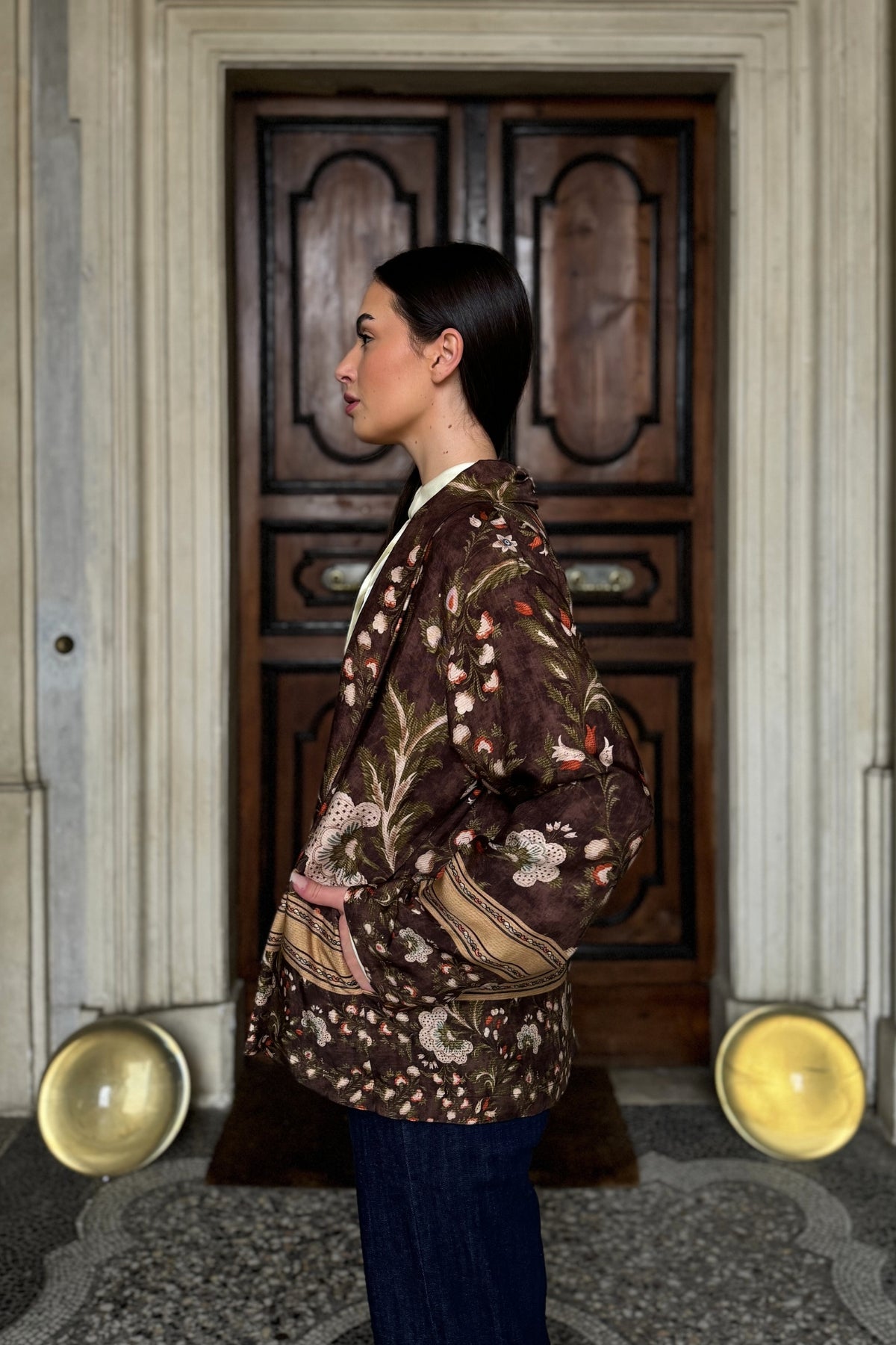 WU-SIDE - giacca kimono fantasia - MARRONE