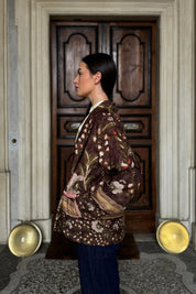 WU-SIDE - giacca kimono fantasia - MARRONE