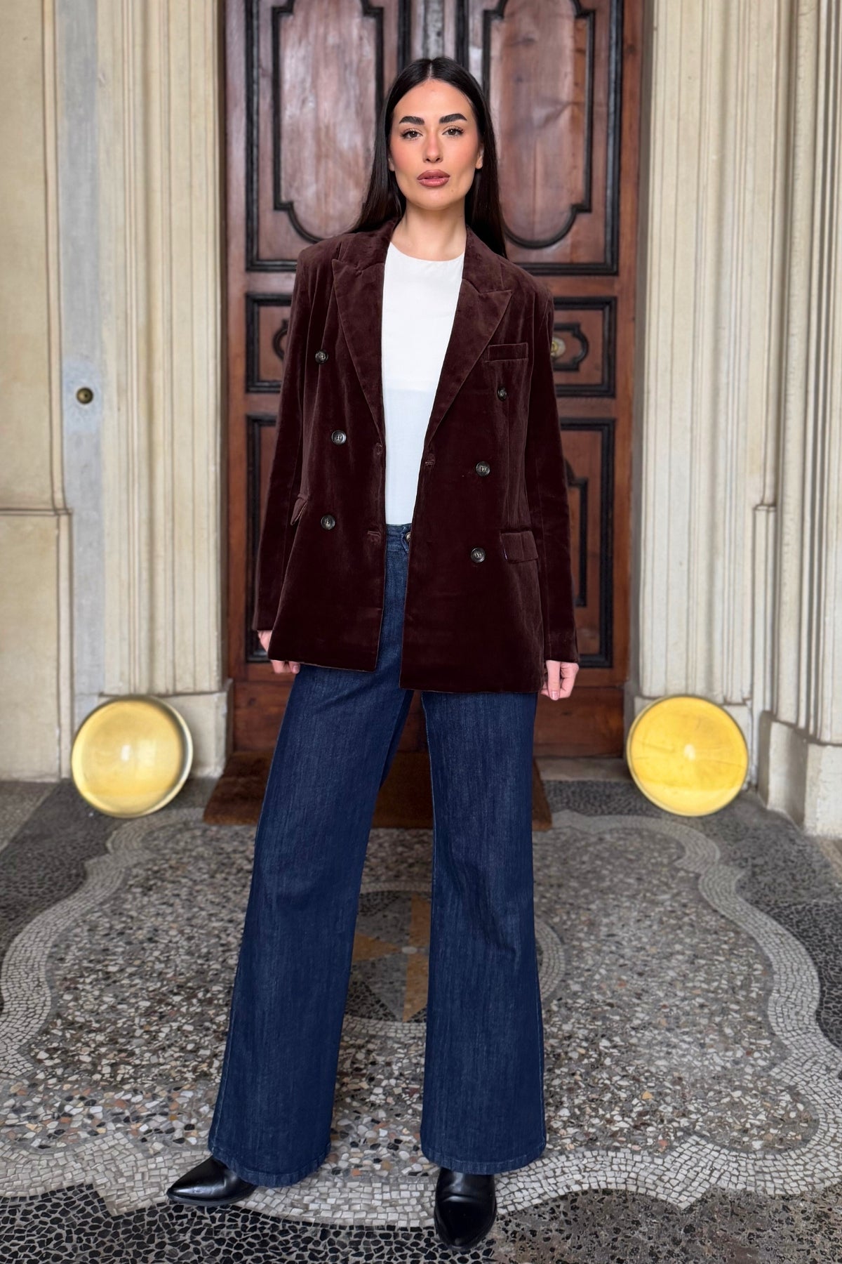 WU-SIDE - giacca doppio petto fustagno - CAFFE