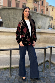 WU-SIDE - giacca kimono devore - BLACK RED