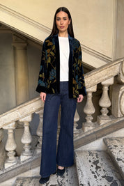 WU-SIDE - giacca kimono devore - BLUE GOLD