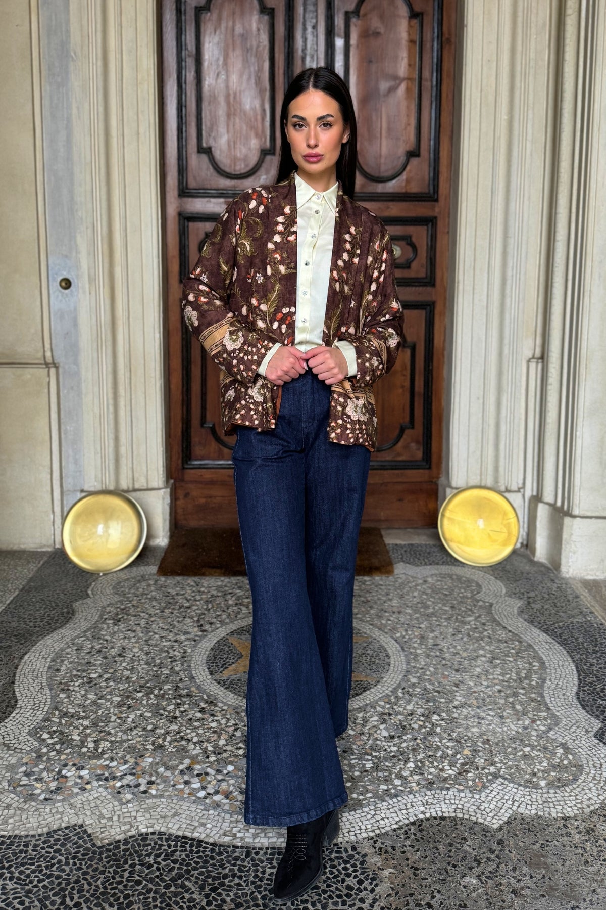 WU-SIDE - giacca kimono fantasia - MARRONE