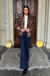 WU-SIDE - giacca kimono fantasia - MARRONE